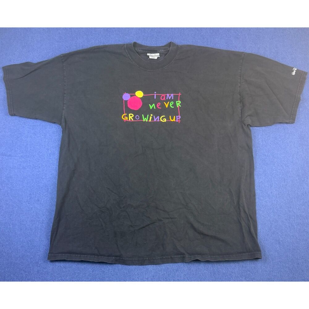 Walt Disney World XXL I Am Never Growing Up Mickey Graphic T Shirt Faded Black